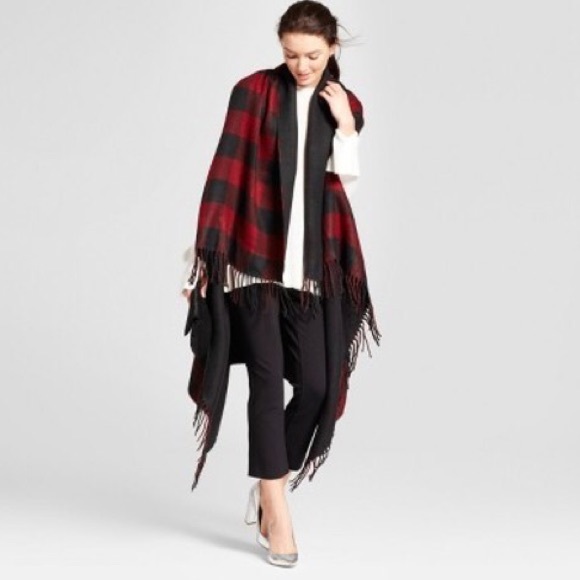 a new day Sweaters - TARGET - Red Plaid Poncho Scarf